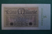 Бона, банкнота 1000000000 марок 1923 год. Один миллиард. Рейхсбанкнота. Веймар, Германия.