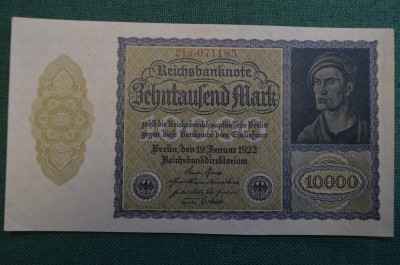 Бона, банкнота 10000 марок 1922 год. Десять тысяч. Рейхсбанкнота. Веймар, Германия. 