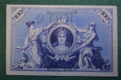 Бона, банкнота 100 марок 1908 год. Сто. Рейхсбанкнота. Германская империя, Германия. #1