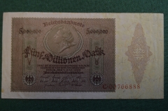 Бона, банкнота 5000000 марок 1923 год. Пять миллионов. Рейхсбанкнота. Веймар, Германия. 