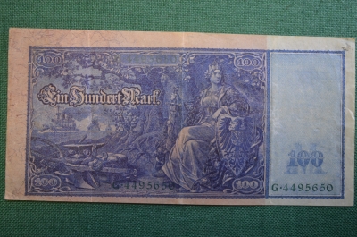 Бона, банкнота 100 марок 1910 год. Сто. Рейхсбанкнота. Германская империя, Германия. #3