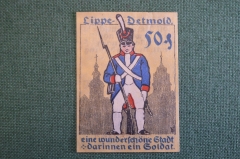 Нотгельд, бона 50 пфеннигов 1920 -е годы. Город Lippe Detmold, Детмольд. Солдат. Веймар, Германия.