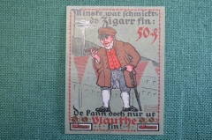 Нотгельд, бона 50 пфеннигов 1921 год. Город Vlotho, Флото. Мужик с сигарой. Веймар, Германия.