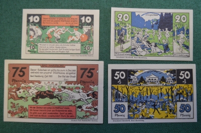 Нотгельд, бона 10, 20, 50, 75 пфеннигов 1922 год (4 штуки). Город Harzburg, Харцбург. Германия.