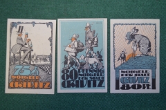 Нотгельд, бона 75, 80, 80 пфеннигов 1922 год (3 штуки). Город Cruvitz, Кривиц. Юмор. Германия.