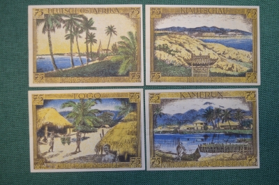 Нотгельд 75 пфеннигов 1922 год (4 шт). Немецкие колонии. Того, Камерун (Африка), Киау-Чао (Китай)