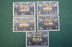 Нотгельд, бона 25, 50, 75 пфеннигов, 1 и 3 марки 1921 год (5 штук). Город Celle, Целле. Виды спорта.