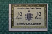 Нотгельд, бона 10 пфеннигов 1920 -е годы. Город Weida, Вайда. Веймар, Германия. #2