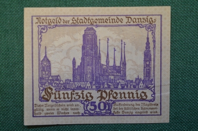 Нотгельд, бона 50 пфеннигов 1919 год. Город Danzif, Данциг. Веймар, Германия.