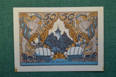 Нотгельд, бона 50 пфеннигов 1921 год. Город Sonneberg, Зоннеберг. Ангелы с подарками. Германия.