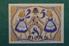 Нотгельд, бона 25 пфеннигов 1921 год. Город Sonneberg, Зоннеберг. Арлекин с девочками. Германия.