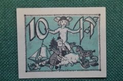 Нотгельд, бона 10 пфеннигов 1921 год. Город Sonneberg, Соннеберг. Ангел с кучей подарков. Германия.