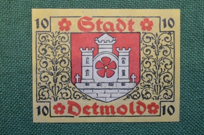 Нотгельд, бона 10 пфеннигов 1920 год. Город Detmold, Детмольд. Веймар, Германия.