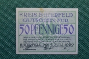 Нотгельд, бона 50 пфеннигов 1920 год. Город Bitterfeld, Биттерфельд. Веймар, Германия.