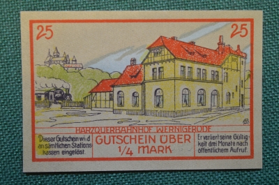 Нотгельд, бона 25 пфеннигов 1921 год. Город Nordhausen, Нордхаузен. Веймар, Германия.