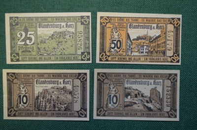 Нотгельд, бона 10, 25, 50 пфеннигов 1920 год (4 штуки). Город Blankenburg, Бланкенбург. Германия.