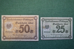 Нотгельд, бона 25, 50 пфеннигов 1917 год (2 штуки). Город Gottingen, Геттинген. Веймар, Германия.