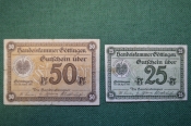 Нотгельд, бона 25, 50 пфеннигов 1917 год (2 штуки). Город Gottingen, Геттинген. Веймар, Германия.