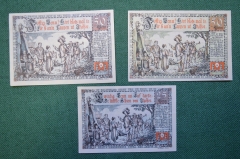 Нотгельд, бона 25, 50, 50 пфеннигов 1950 год (3 шт.). Город Itzehoe, Итцехо. Веймар, Германия.