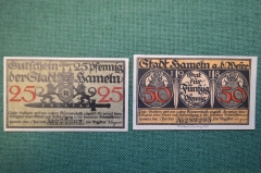 Нотгельд, бона 25, 50 пфеннигов 1918 год (2 штуки). Город Hameln, Хамельн. Дети, мыши. Германия.