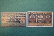 Нотгельд, бона 25, 50 пфеннигов 1918 год (2 штуки). Город Hameln, Хамельн. Дети, мыши. Германия.