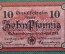 Нотгельд, бона 10 пфеннигов 1921 год. Город Thur, Тюр. Вид на крепость. Веймар, Германия.