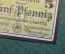 Нотгельд, бона 5 пфеннигов 1921 год. Stadtverordnete. Цитата из песни. Веймар, Германия.