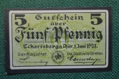 Нотгельд, бона 5 пфеннигов 1921 год. Stadtverordnete. Цитата из песни. Веймар, Германия.