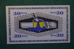 Нотгельд, бона 20 пфеннигов 1920 -е годы. JBV. Цветок, краски. Веймар, Германия.