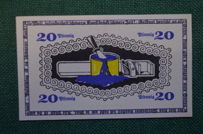 Нотгельд, бона 20 пфеннигов 1920 -е годы. JBV. Цветок, краски. Веймар, Германия.