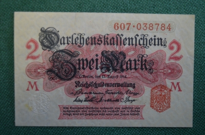 Бона, банкнота 2 марки 1914 год. Германская Империя. Германия. #2