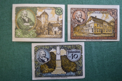 Нотгельд, бона 10, 25, 50 пфеннигов 1920 год (3 шт.). Город Fallersleben, Вольсбург. Германия. #2
