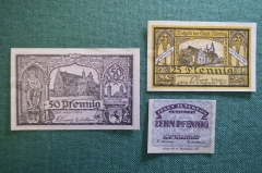 Нотгельд, бона 10, 25, 50 пфеннигов 1921 год (3 шт.). Город Juterbog Йютербог. Бранденбург, Германия