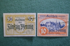 Нотгельд, бона 10, 50 пфеннигов 1919 год (2 штуки). Город Mylau, Милау. Веймар, Германия.