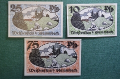 Нотгельд, бона 10, 25, 75 пфеннигов 1921 год (3 шт.). Город Stammbach, Штамбах. Бавария, Германия.