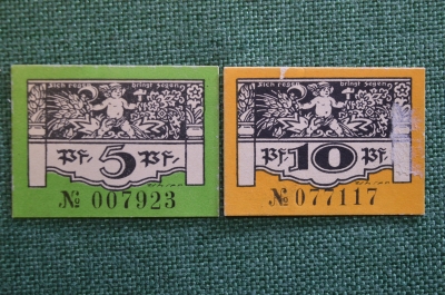 Нотгельд, бона 5, 10 пфеннигов 1921 год (2 штуки). Город Plauen, Плауэн. Веймар, Германия.