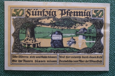 Нотгельд, бона 50 пфеннигов 1921 год. Город Munden, Мюнден. Инженеры, металлурги. Веймар, Германия.