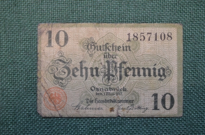 Нотгельд, бона 10 пфеннигов 1917 год, город Ocnabruck, Оснабрук. Германия.