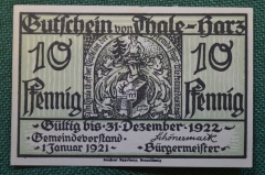 Нотгельд, бона 10 пфеннигов 1922 год, город Thale-Harz, Тале. Летающие всадники, сатана. Германия.