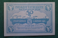 Нотгельд, бона 50 пфеннигов 1921 год, город Lehrie, Леер. Заводы. Германия.