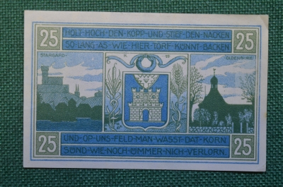 Нотгельд, бона 25 пфеннигов 1920 год, город Oldenburg-Holstein, Ольденбург-ин-Хольштайн. Германия.