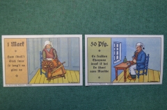 Нотгельд, бона 50 пфеннигов, 1 марка 1920 год, город Niebull, Нибюлль. Старик и старуха. Германия.