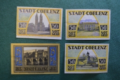 Нотгельд, бона 25, 50 пфеннигов 1921 год (4 штуки), город Coblenz, Кобленц. Германия.