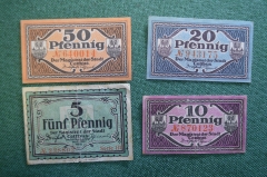 Нотгельд, бона 5, 10, 20, 50 пфеннигов 1921 год, город Cottbus, Котбус. Германия.