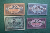 Нотгельд, бона 5, 10, 20, 50 пфеннигов 1921 год, город Cottbus, Котбус. Германия.