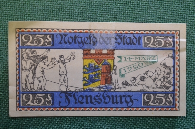  Нотгельд, бона 25 пфеннигов 1920 год, город Flensburg, Фленсбург. Шлезвиг-Гольштейн. Германия. 2