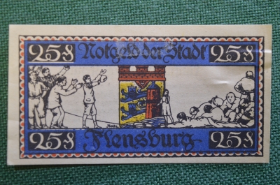 Нотгельд, бона 25 пфеннигов 1920 год, город Flensburg, Фленсбург. Шлезвиг-Гольштейн. Германия.