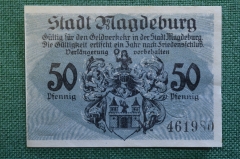Нотгельд, бона 50 пфеннигов 1918 год, город Magdeburg, Магдебург. Саксония. Рыцарь, герб. Германия.