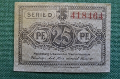 Нотгельд, бона 25 пфеннигов 1922 год, город Мекленбург, Mecklenburg, Услар. Бык в короне. Германия.