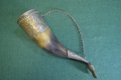 Рог сувенирный для вина. Мельхиор.